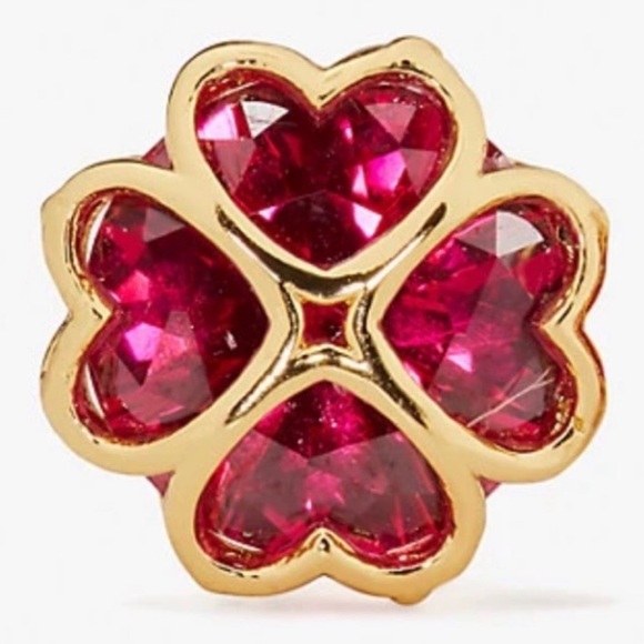 KATE SPADE ♠️ NEW YORK SOMETHING SPARKLY RED CLOVER EARRINGS - Picture 2 of 4